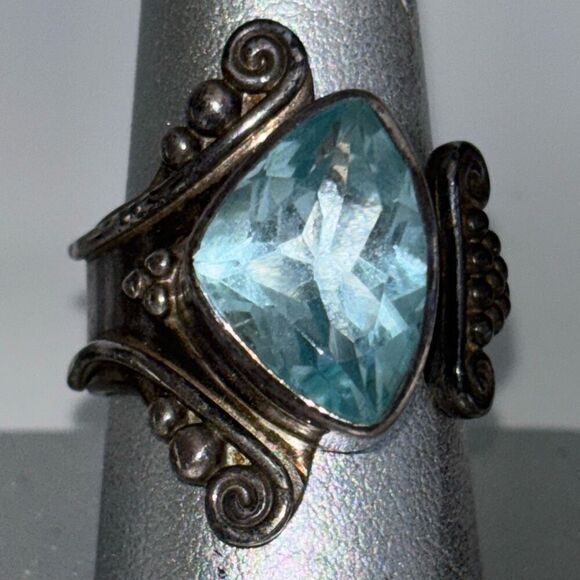 VIntage sajen silver wrap ring blue topaz semi precious stone Sz 8 - Picture 1 of 11